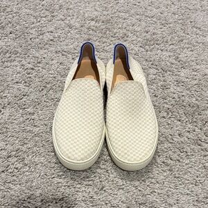 Rothy's Cream and Blue Slip-On Loafers